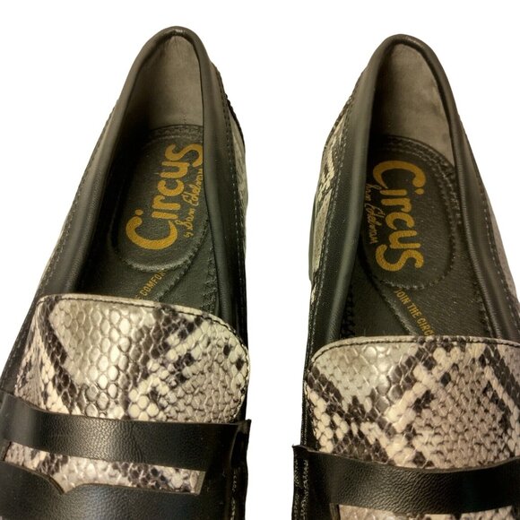 Sam Edelman Circus Desmond Loafers Women 10 M Faux Snake Skin Black Gray Slip On - Picture 6 of 16